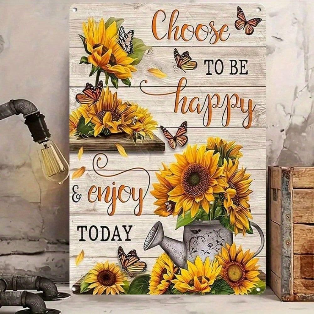 Vintage Metal Poster Sunflower Butterfly Wall Art 8x12 Inch Inspirational Quote Living Room Decor