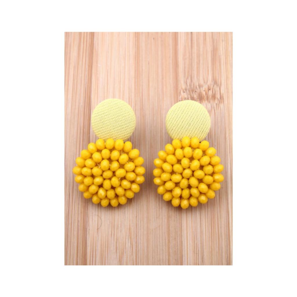 Black Crystal Design Button Earring