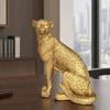 Gouden Luipaard Beeldje Model Levendige Luipaard Standbeeld Zittende Renhouding Hars Luipaard Ornament voor TV-meubel Entree Kantoor Huiswarming Bedrijfsfeest