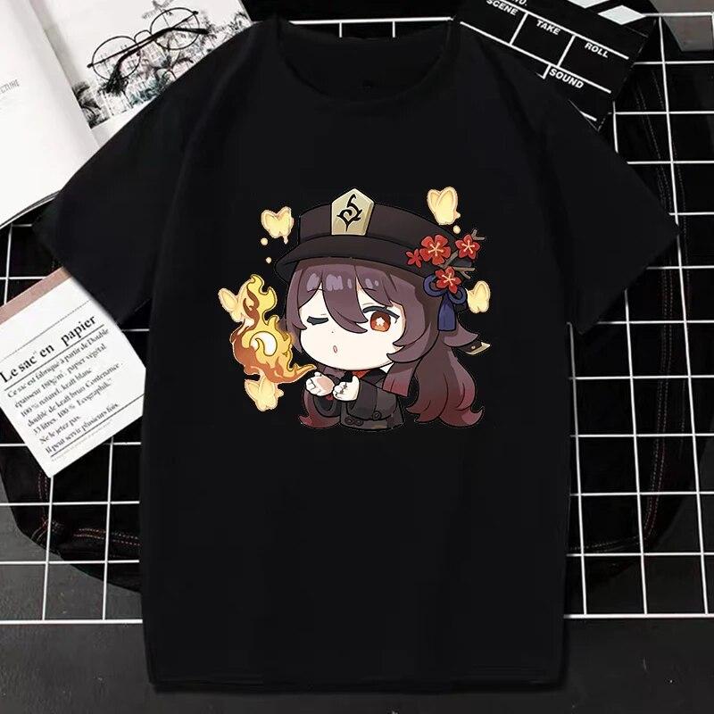Nuovo Gioco Genshin Impact T-Shirt Donna Unisex Kawaii Top Classici Giochi Personaggio Stampa Grafica Top Harajuku Cartone Animato Streetwear Maglietta