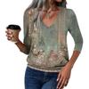 Damenmode Lässig V-Ausschnitt Dreiviertelarm Print Top