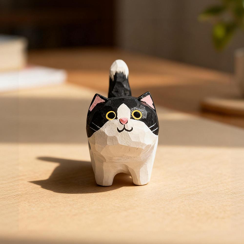 Cute Cow cat Animals Figurine Decorative Wooden Car Ornament Mini Kitten statue Rocking Chair For Home Room Desk Gift keychain