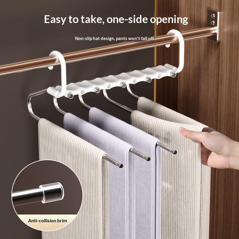 Non-Slip Multi-Layer Pants Hanger, Foldable Trouser Rack for Closet Organizer, 9-Tier Pants Holder with Anti-Scratch Rubber