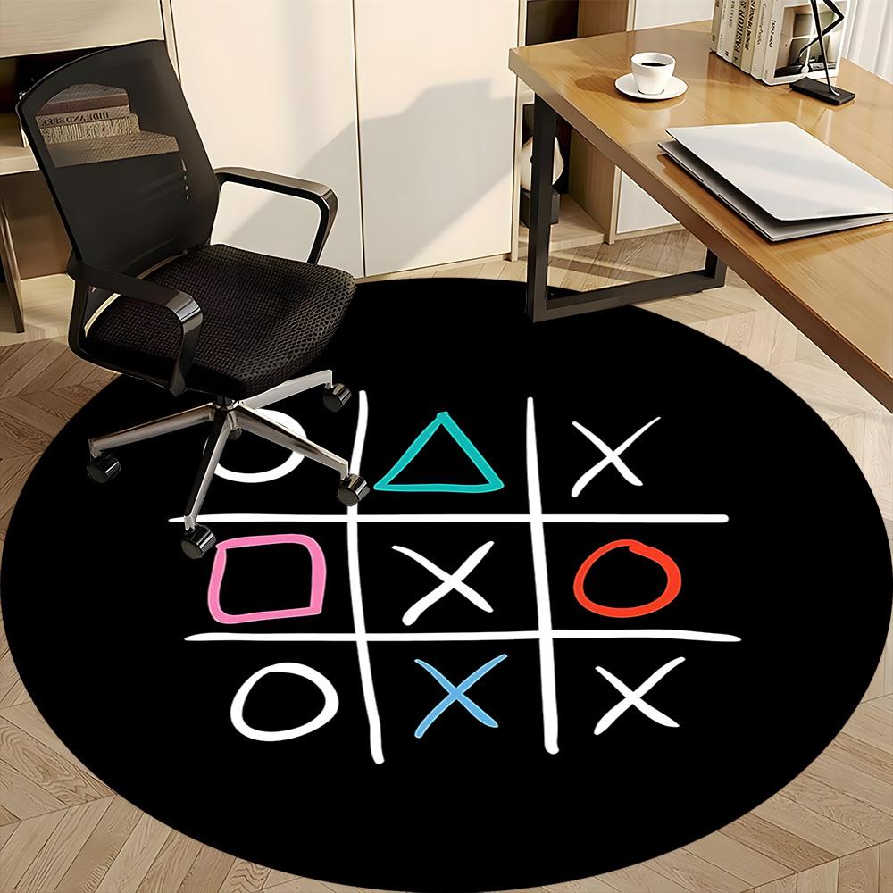 1pc TicTacToe Game Office Round Area Rug, Indoor Mat Suitable ForOffice, Under Office Chairs Bedroom Living Room Home Decor D023