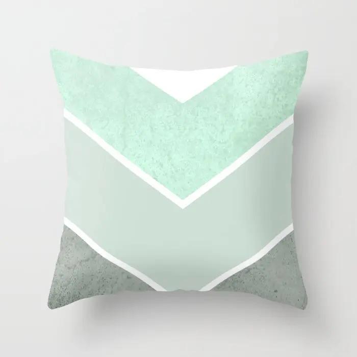 Nordic Mint Green Blue Geometric Stripe Cushion Cover Home Living Room Sofa Decoration Square Pillow   45x45cm
