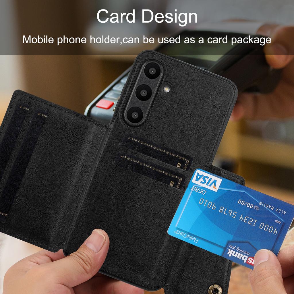 For Samsung Galaxy S24 FE Case Card Slots Kickstand Leather+TPU Phone Cover