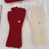 Women's Winter Fingerless Knitted Woolen Gloves with Wool Round Label and Touch Screen for Student Couples To Keep Warmth and Cold Protection
