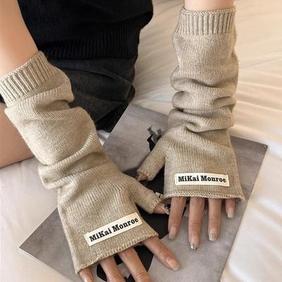 Modes Jauni Japāņu Saliktas Piedurknes Pirkstaiņi Sievietēm Rudenī un Ziemā Daudzpusīgi, Moderni, Slinka Stila Adīti Silti Vilnas Piedurkņi