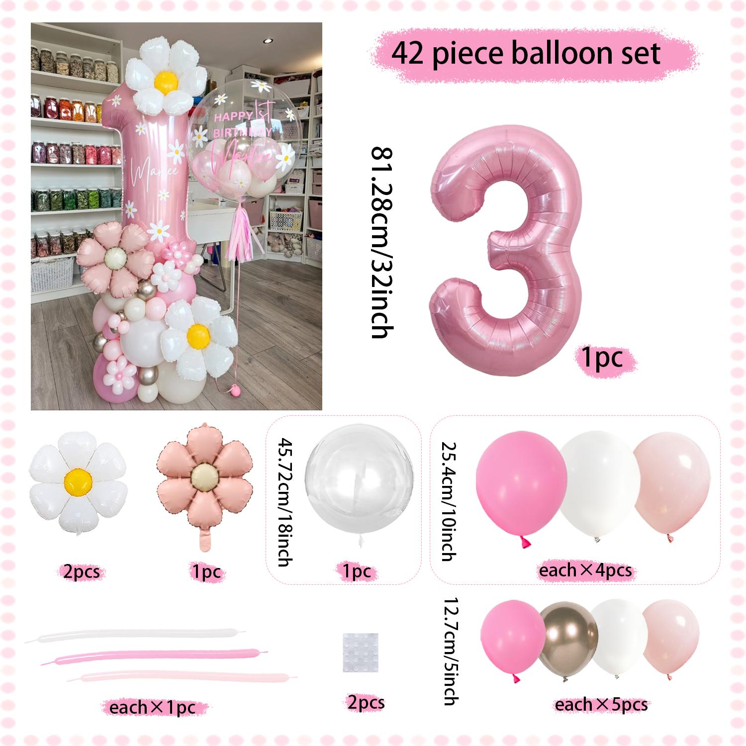 

Maka Pink Digital Column Balloon Set Aluminum Foil Digital Balloon with Daisy Balloon Birthday Party Anniversary Decoration 32inch