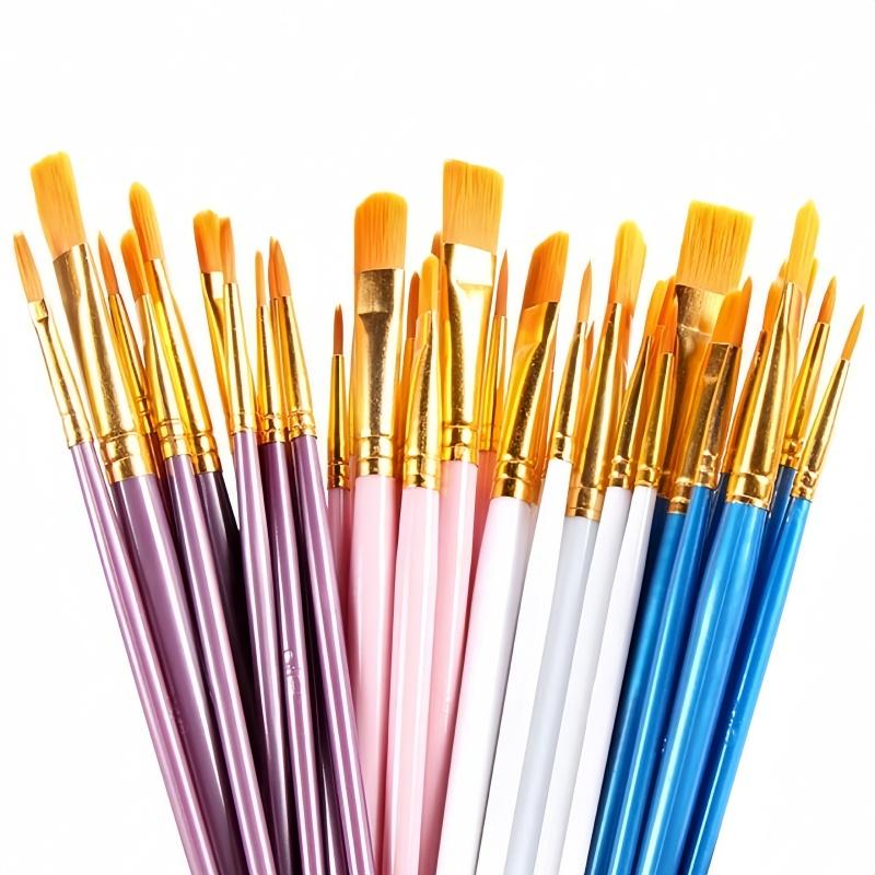 10pcs 2025 New Plastic Handle 10 Pieces Painting Brush Set, Hand Painting, Art Brushes Set / Slight Glue Overflow Is Inevitable
