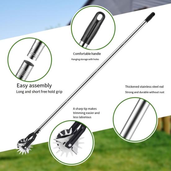 Obrotowa ręczna obrzynarka do trawnika z długim uchwytem Konstrukcja z ostrymi zębami Regulowana długość Odporna na rdzę Obrzynarka do trawnika Narzędzie ogrodowe
