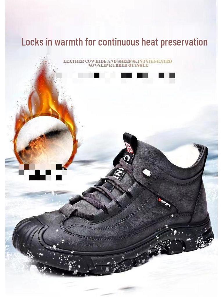 Men's Winter Thick Velvet Slip-On Leather Shoes for Middle-Aged and Elderly