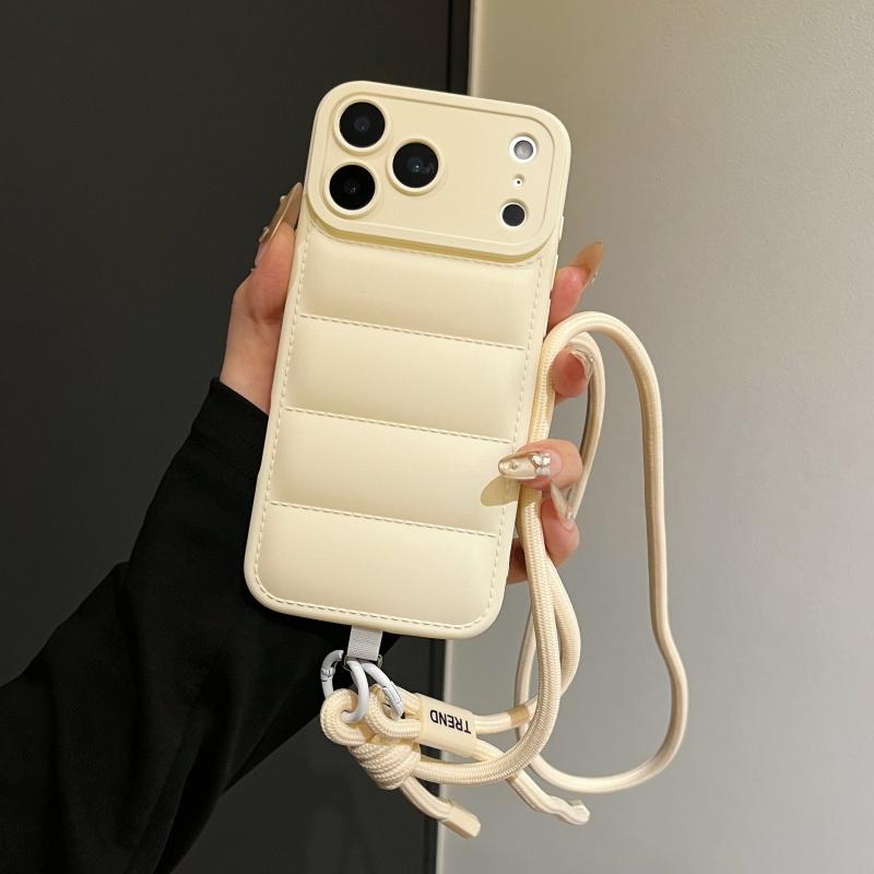 Crossbody Down Jacket Silicone Soft Phone Case for IPhone Air 17 16 15 14 13 12 11 Pro Max XS 7 8 Plus Camera Protection Cover