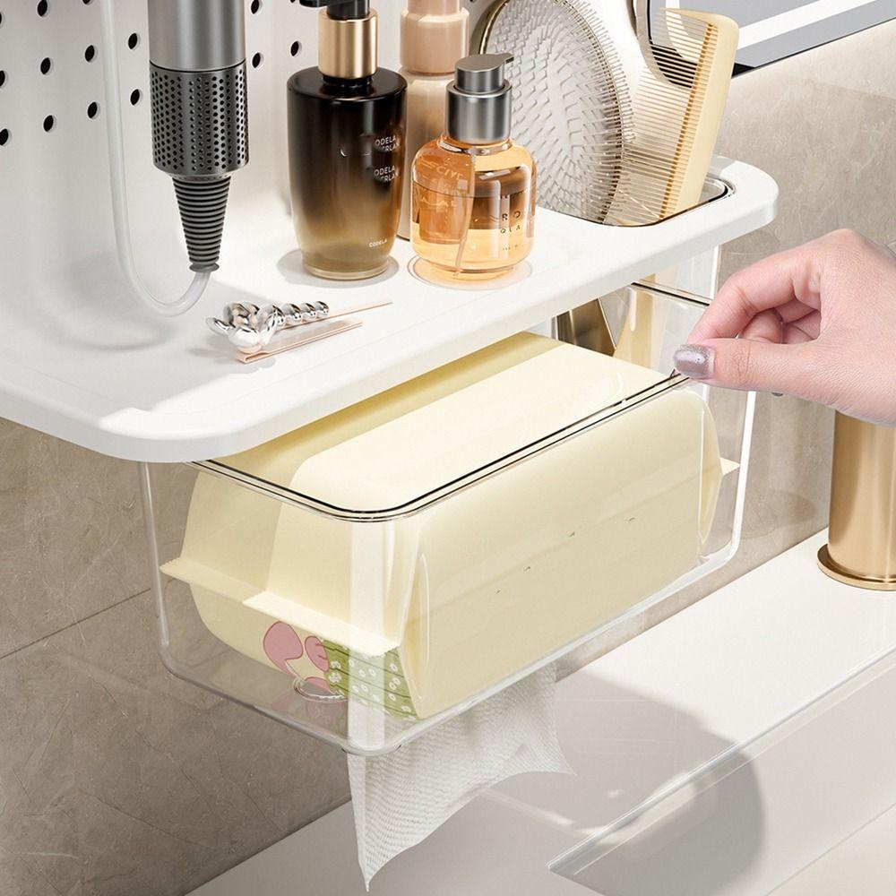 Wall Mounted Wash Face Tissue Box Punch Free Pegboard Organizer Key Tissue Holder  Bathroom