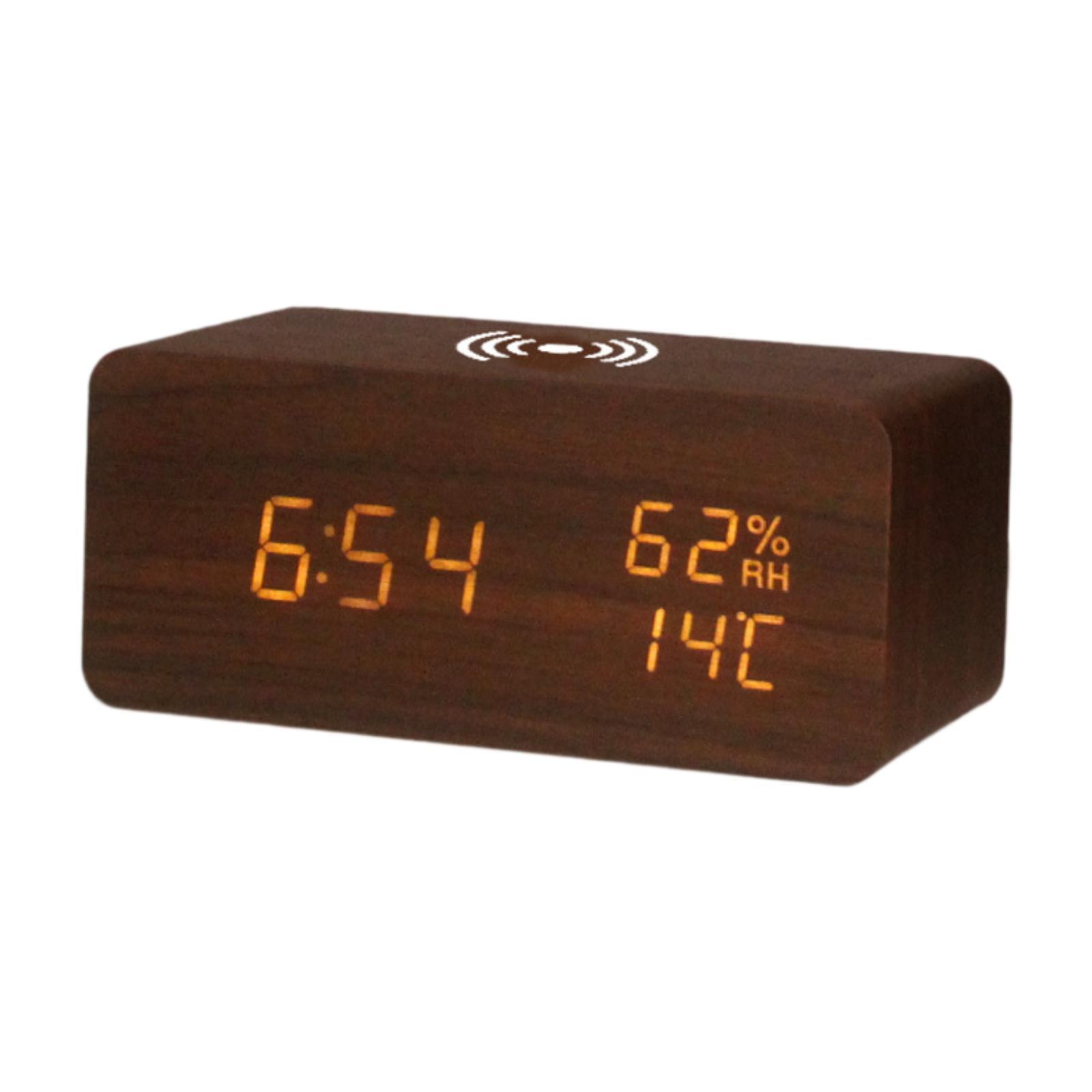LED Digital Alarm Clock Wireless Charger Station Modern Electronic Clock for