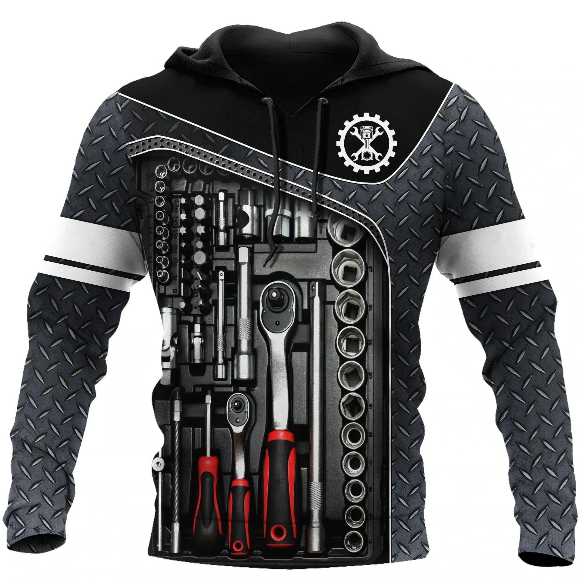 

Мужская толстовка с капюшоном с 3D-принтом на тему механики, повседневная толстовка с длинным рукавом S