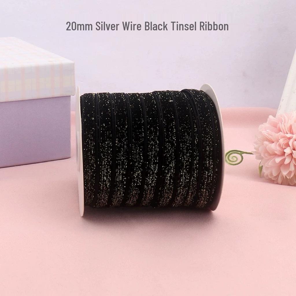 Green Velvet Ribbon with Gold & Silver Glitter Thread for DIY Hair Accessories