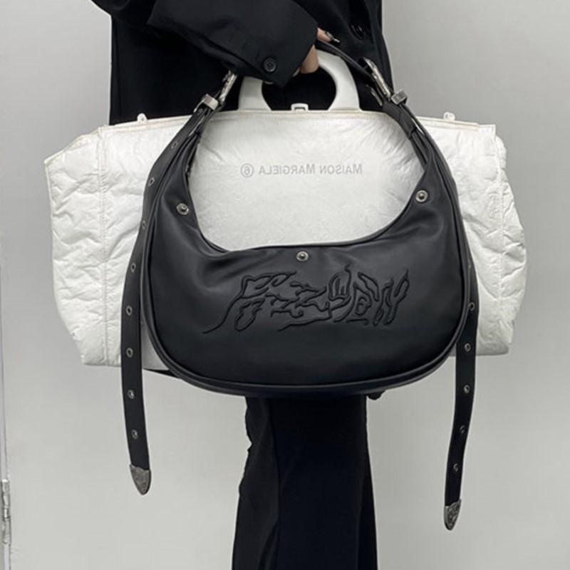 Heiße Mädchen Schwarze Schultertaschen Damen High Street Stickerei Leder Weiche Handtasche Geldbörse Weiblich Vintage Achseltasche