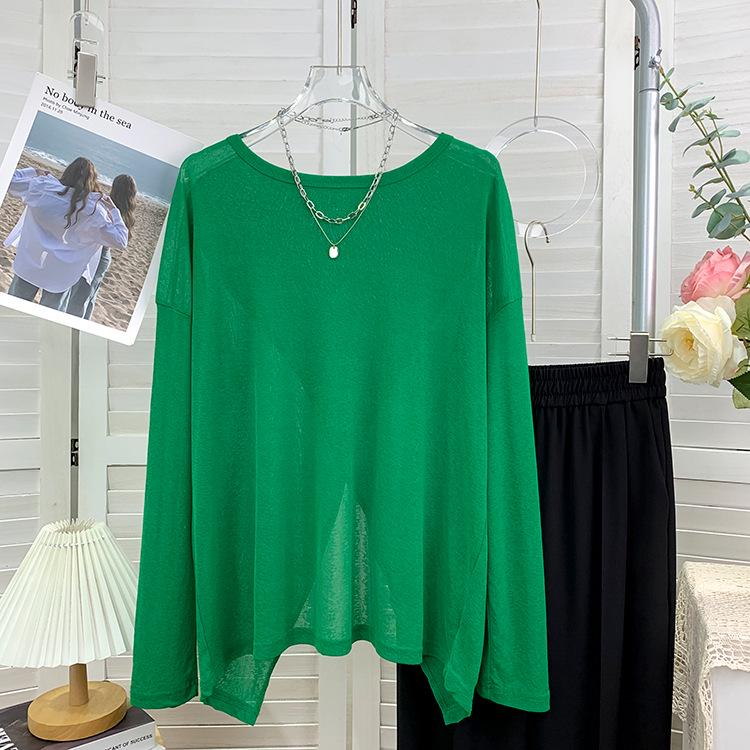 

Женская двусторонняя солнцезащитная футболка с длинным рукавом и разрезом - летняя блузка свободного кроя цвета конфет One Size 80-135 Jin