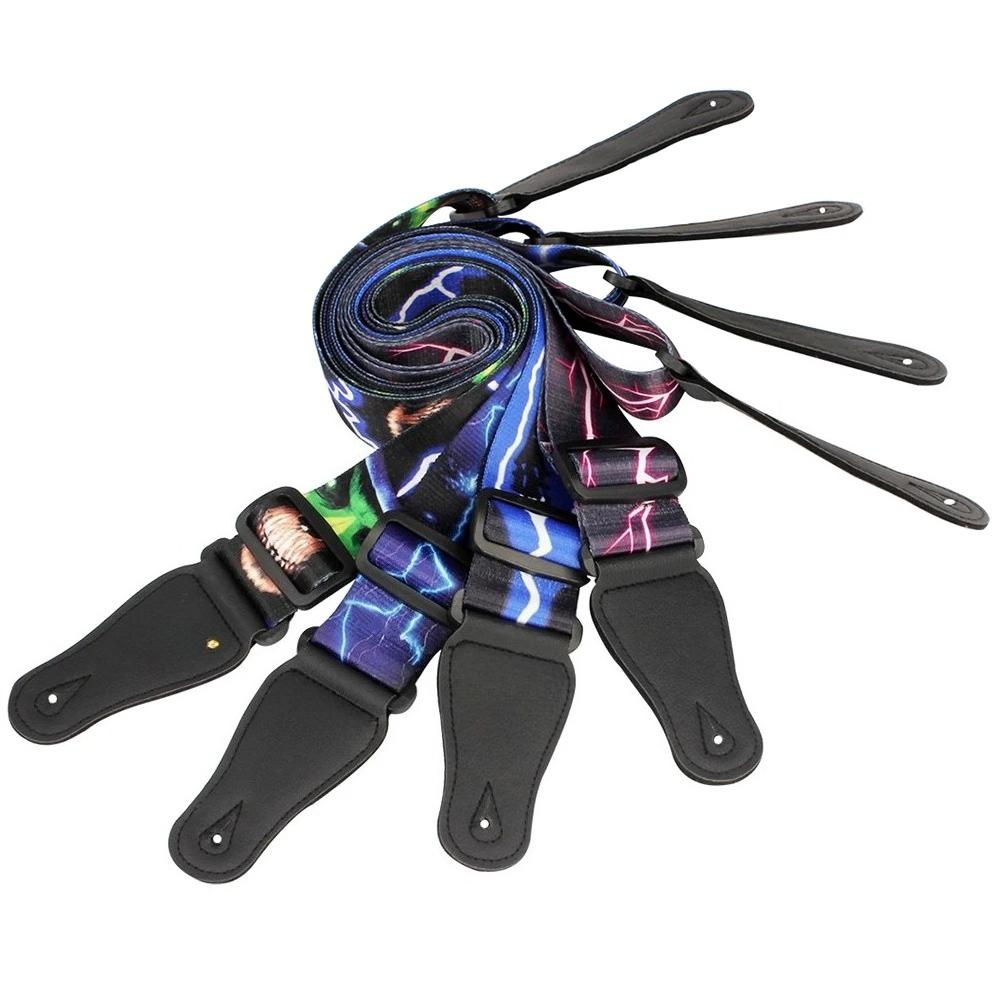 Adjustable Guitar Strap Shoulder Strap Lightning Pattern for Acoustic Electric Guitar Bass Guitar Strap Guitar Accessories