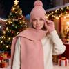 3Pcs/Set Winter Knitted Scarf Gloves Set Pom Pom Ball Double Layer Thickened Brimless Hat Touchscreen Gloves Neck Warmer Set