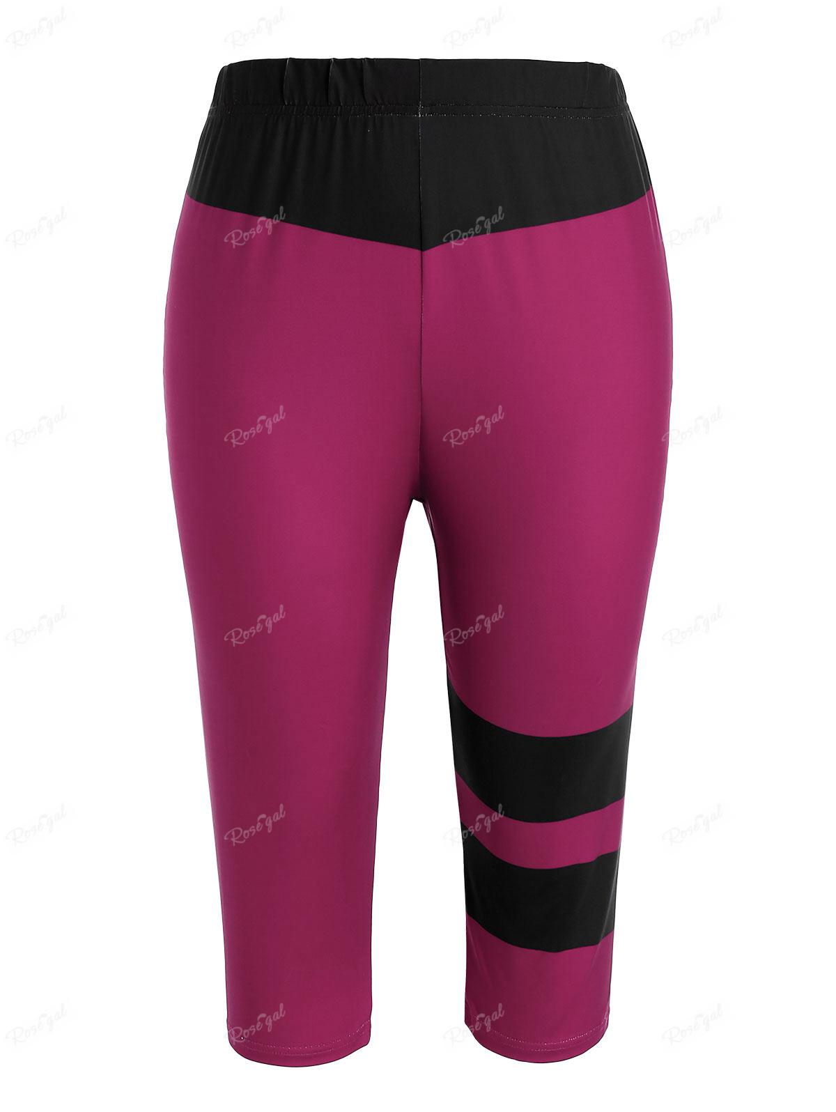 

Леггинсы капри в полоску больших размеров Rosegal с цветными блоками L сарай красный