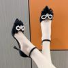 2024 Summer New External Sandals Women's Pointed Bow Pearl Shallow Mouth Fairy Style Comfortable High Heel Single Shoes