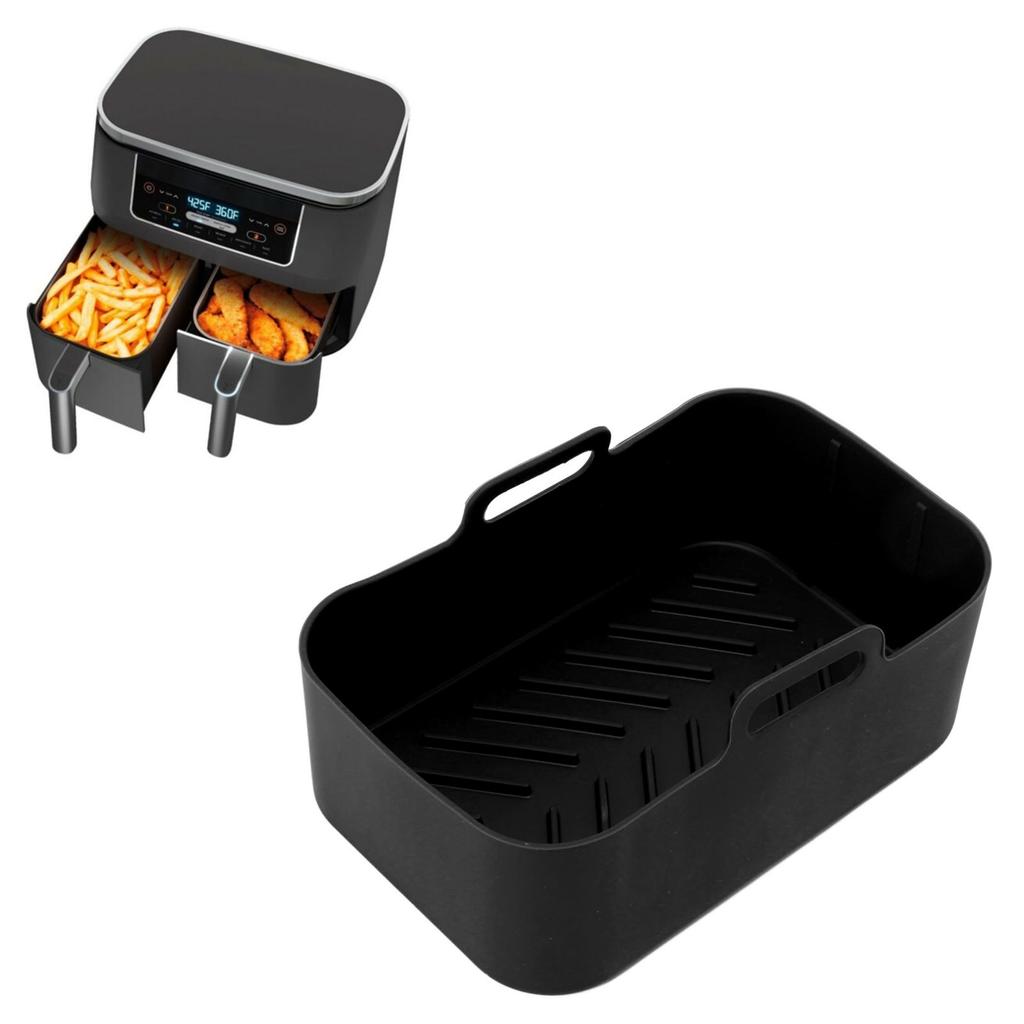 2 Sets Kitchen Fryer Silicone Basket and Mat Reusable Non Stick Rectangular   Oven Accessories for   DZ201 Foodi 8QT