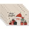 4pcs/6pcs Winter Christmas Placemats, Santa Claus, Colorful Gift Boxes, Snowflake Washable Linen Table Mats, Suitable for Kitchen Dining Table Decor,