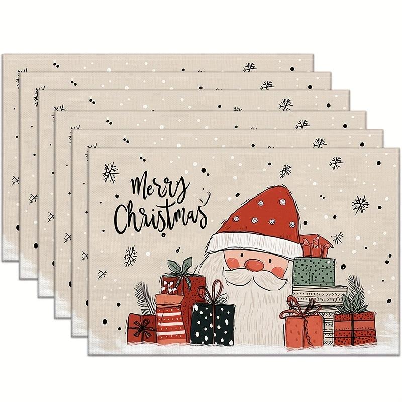 4pcs/6pcs Winter Christmas Placemats, Santa Claus, Colorful Gift Boxes, Snowflake Washable Linen Table Mats, Suitable for Kitchen Dining Table Decor,