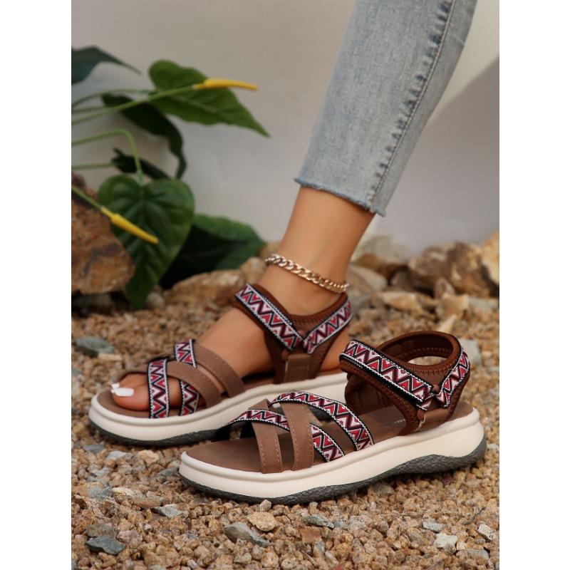 Women's New Summer Color-block Fashion Ethnic Style Light Beach Shoes Cross with Peep-toe Soft Platform Sandals
