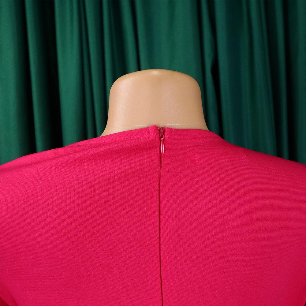 Large Size Women Fashion Patchwork Mid Sleeves Business Dress Ladies Elegant One Piece Skew Collar Sheath Dress