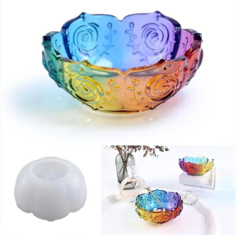 Handmade Silicone Molds Rose Lotus Shape Receptacle Bowl Mold DIY Crystal Glue Epoxy Resin Rose Lotus Storage Bowl Accessories