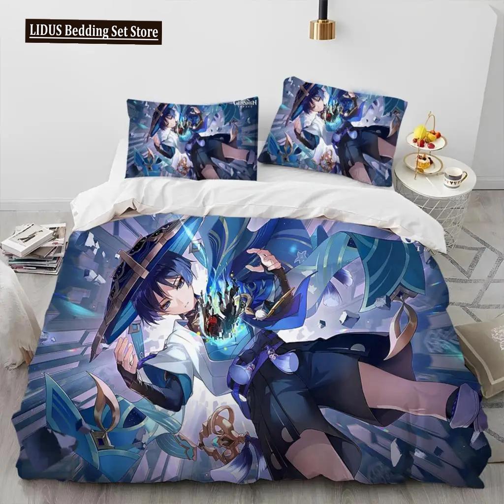 Set de lenjerie de pat Anime Genshin Impact Game Băieți Fete Twin Queen Size Husă de pilota Față de Pernă Pat Copii Adulti Textile de casaextile
