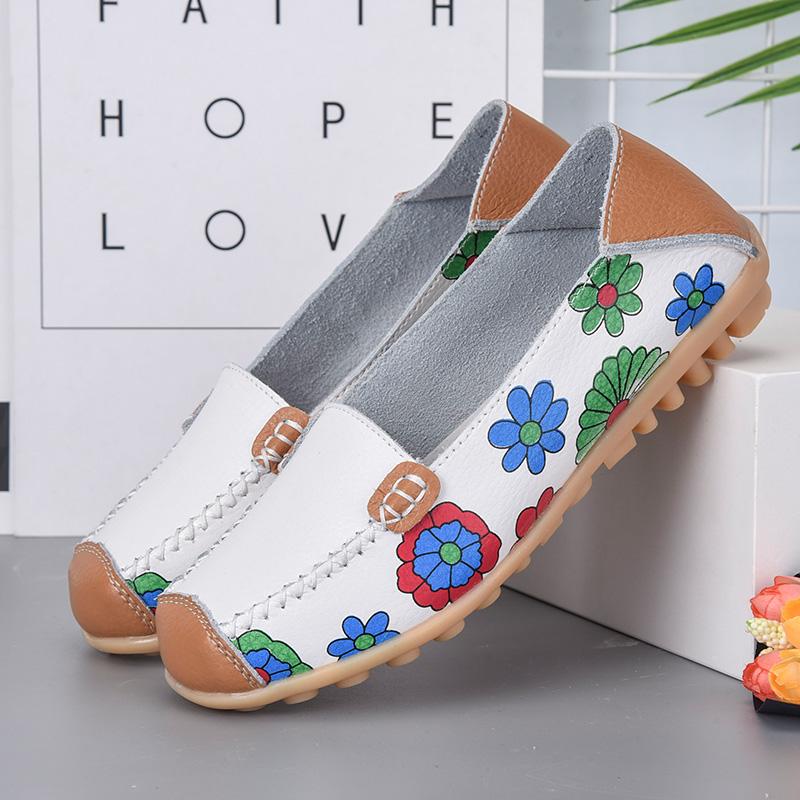 Women's lightweight new printed leather handmade women's shoes Leather breathable sandals Women's flat leather shoes size 44
