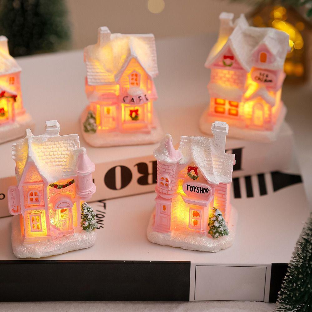 Resin Christmas Glowing Small House Cute Christmas House Ornament  Home Xmas Decor