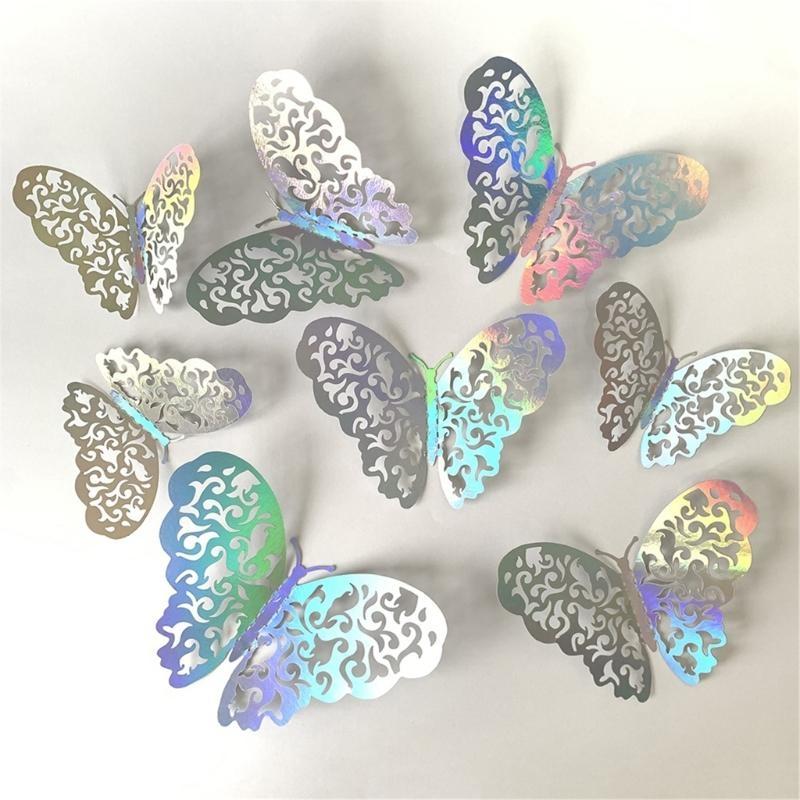 F26C 72pcs 3D Hollowout Colorful Butterfly Wall Sticker Set for Home Party Decors Easy to Apply and Remove No Residues