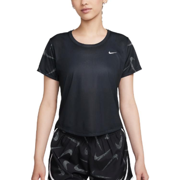 Nike Logo All Over Print Short Sleeve T-Shirt Women Tops Black FB4682-010