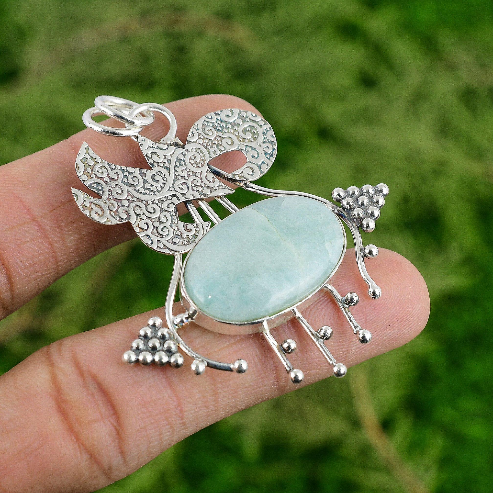 

Daughters Day Sale Amazonite Stone Handcrafted New Pendant 925 Sterling Silver