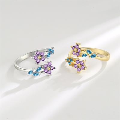 Charme Weiblich Regenbogen Zirkonstein Blatt Blume Verstellbar Offener Ring Gold Silber Farbe Niedliches Geschenk Hochzeits Schmuck Für Frauen