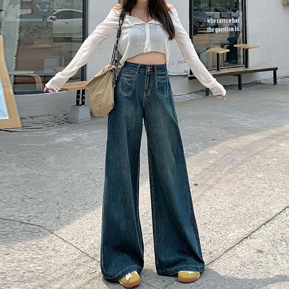 High Street Persönlichkeit Mopping Jeans Damen Frühling und Herbst Neu Locker und Skinny Temperament Weitbeinjeans