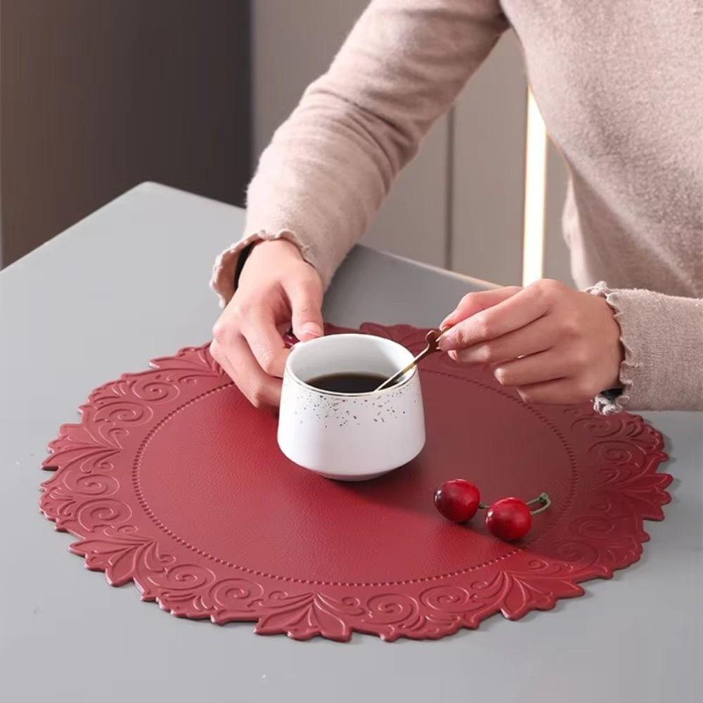 Relief Pattern Texture Embossed Placemats Round Shape Heat-Resistant Mats Coffee Table