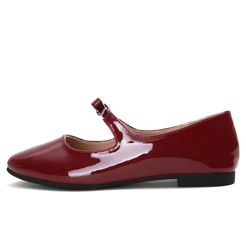 Fashion Luxury Bowtie Mary Janes Women Square Toe Shiny Leather Silk Flats Ballets Femmes Red Dance Party Ball Bridal Wedding Shoes