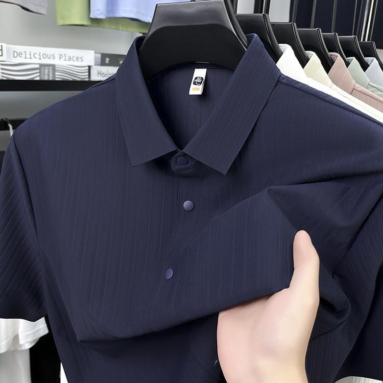Men's Premium UV Protection Polo Shirt - Vertical Stripe Textured Design, Stretch Polyamide-Spandex Fabric High Quality Shirt