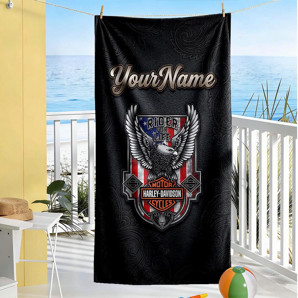 Harley-davidson Motorcycles Customizable Name Beach Towel Super Soft Microfiber Quickdry Fabric Perfect for Traveling Yoga Camping and Swimming
