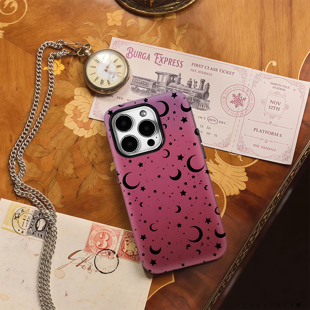 Pink Moon and Stars Phone Case for IPhone 17AIR 16E 16 15 14 13 12 11 17 Pro Max Plus Double-layer Back Cover