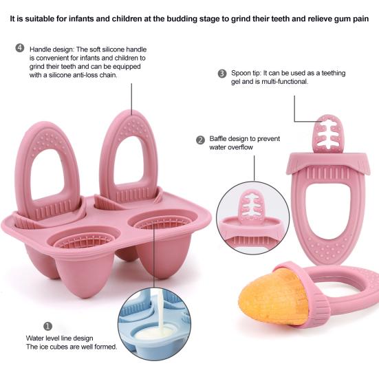 Baby Silicone Popsicle Mold with Handles 4-Cavity Mini Ice Cream Mold for Teething Relief Freezing Treats Maker for Toddlers Kids