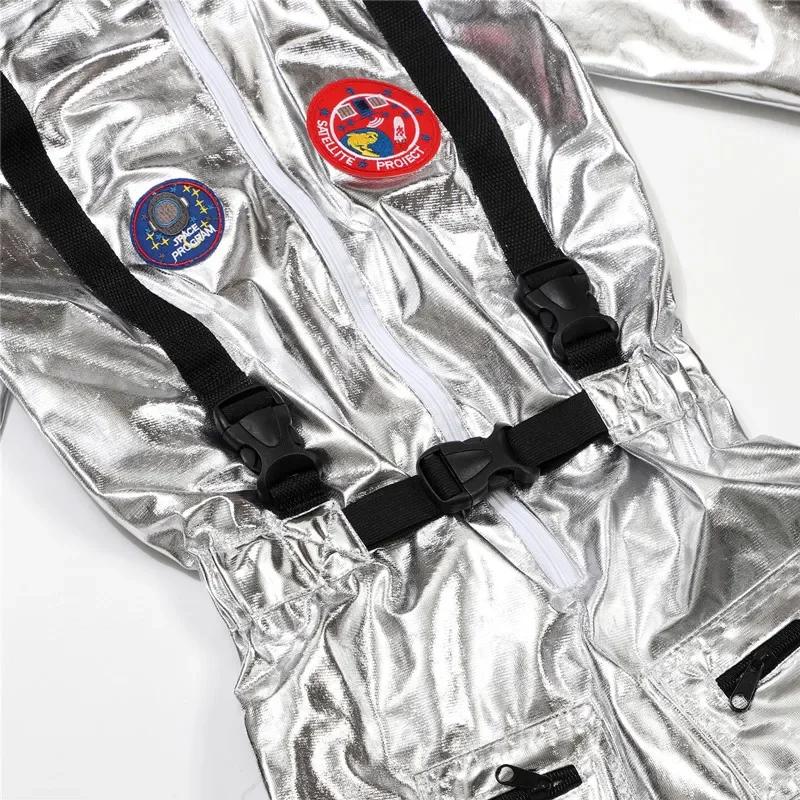 Boys Girls Astronaut Costume Silver Space Suit Halloween Role Play Costume for Kids Party Performance New Year Carnival Gift