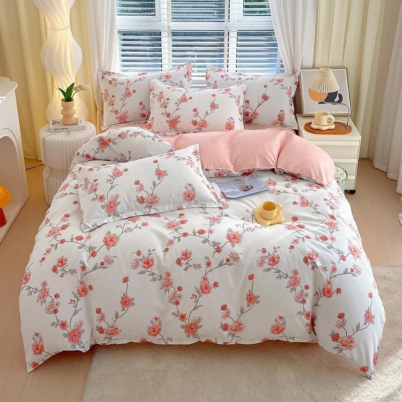 Ins Style Korean Bedding Set Breathable 3/4pcs Bed Sheets Set Quilt Covers Solid Duvet Covers for Home School Fundas Nórdicas