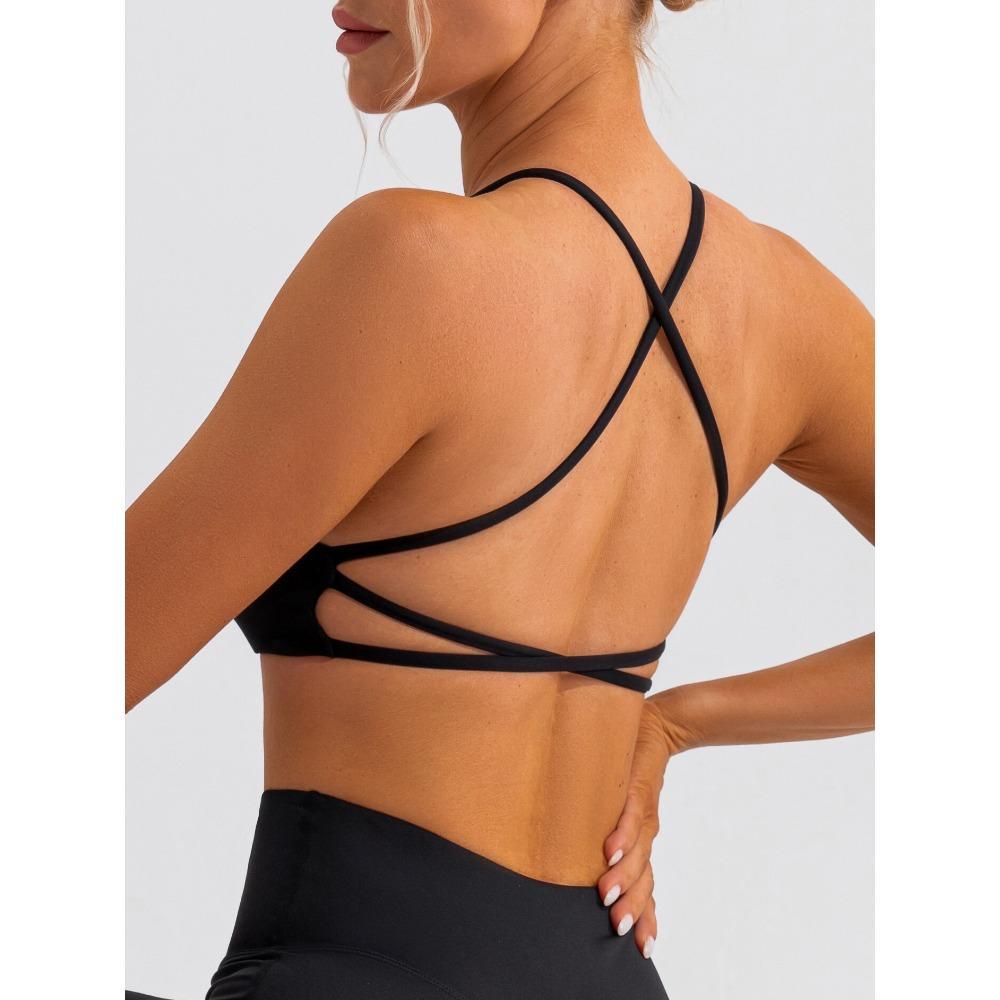 CHARMLEAKS Womens Seamless Sports Bra Twisted Chest Criss Cross Back Push Up Yoga Running Fitness Bra